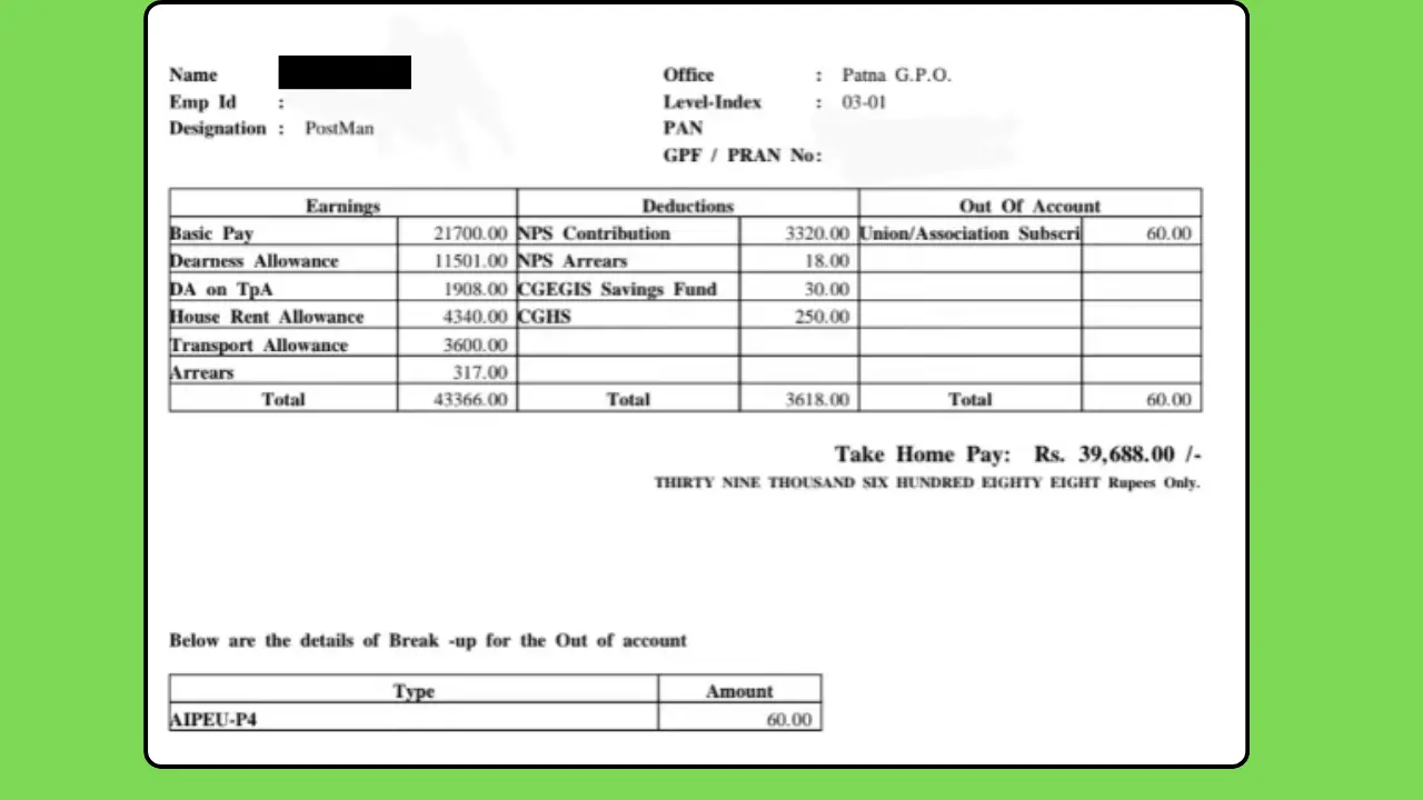 postman salary slip